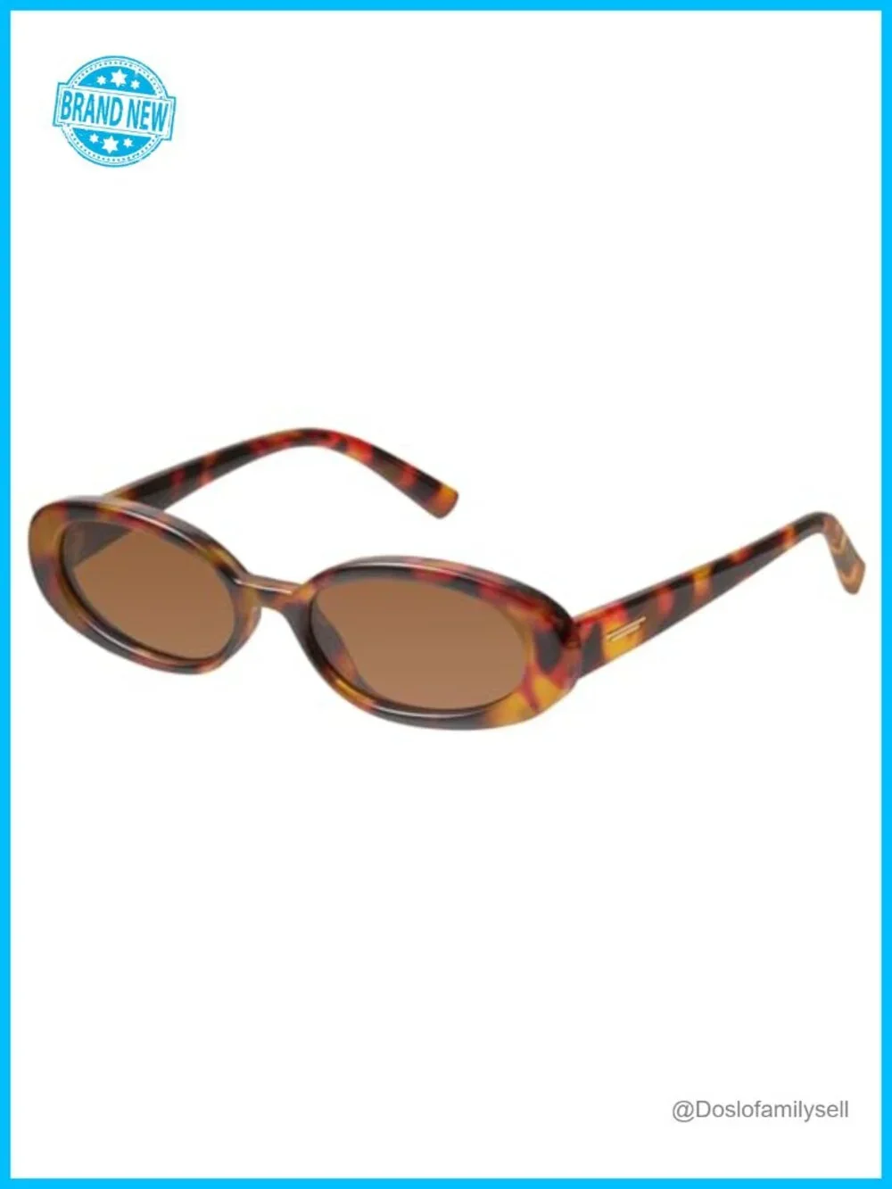 Retro Narrow Oval Small Frame Sunglasses with Metal Temple Decoration